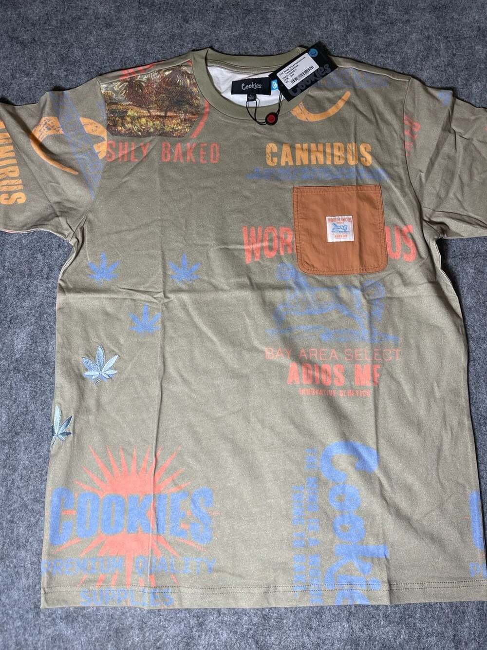 Cookies All Over Printed SS Knit With Contrast Chest Pocket T-Shirt in Olive